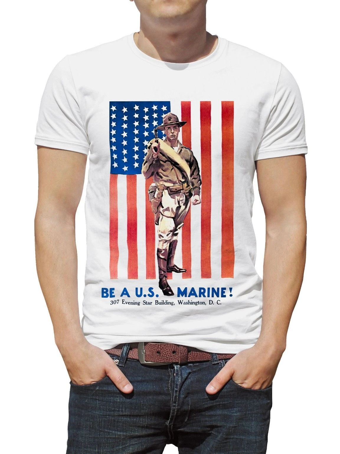 Vintage US Marines Recruiting Propaganda T Shirt New 100% Cotton Short Sleeve O-Neck T-shirt Casual Mens Top