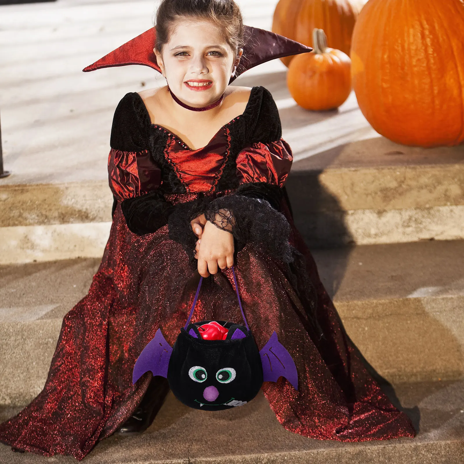 3 قطعة حقيبة حلوى الخفافيش السوداء سعة كبيرة حقيبة حلوى الهالوين الكرتون المحمولة دلو للخدعة أو علاج لصالح الحفلات #6