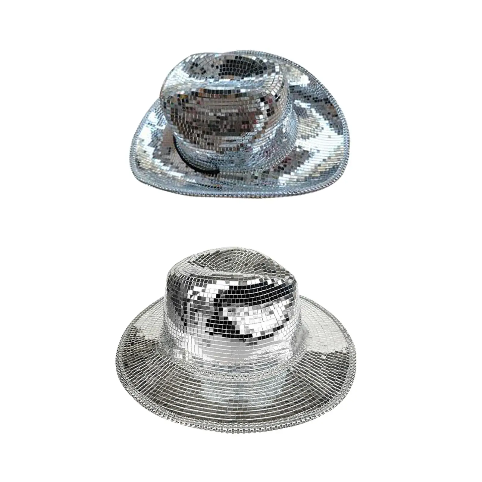 Performance Cowboy Hat Glass Sequin Mirror Cap Wide Brim for Men Women Party Disco Stage Outdoor Gift