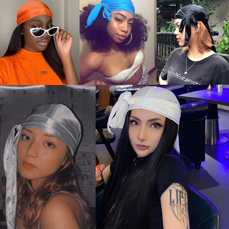 Neue Unisex Samt Durags Bandana Turban Hut Männer Frauen atmungsaktiv warm langen Schwanz Doo Lappen Durags Piraten hut Hip Hop Stirnband