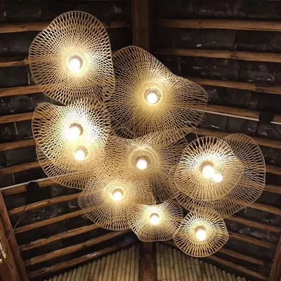 

Art modeling lotus leaf bamboo weaving lamp Chinese style tea room homestay zen lamp Japanese style restaurant homestay