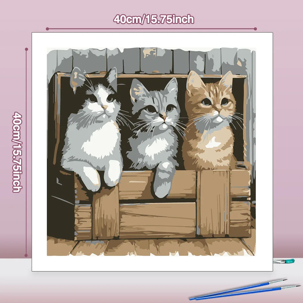 Huacan Paint By Number Three Cats DIY Digital Oil Painting Animal Picture Art Craft On Canvas Home Decor Gift