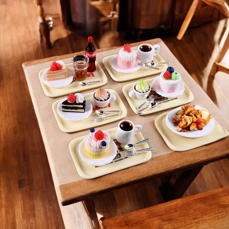 

1 комплект, миниатюрный кукольный домик, сырный торт, кофейный торт, десертный набор, ролевая еда, мини-торт для кукол BJD, игрушки, аксессуары