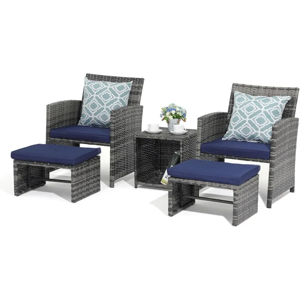 

OC Orange-Casual 5 Piece Patio Furniture Set, Wicker Outdoor Conversation Chair and Ottoman Set with Coffee Table, Pillows Inclu