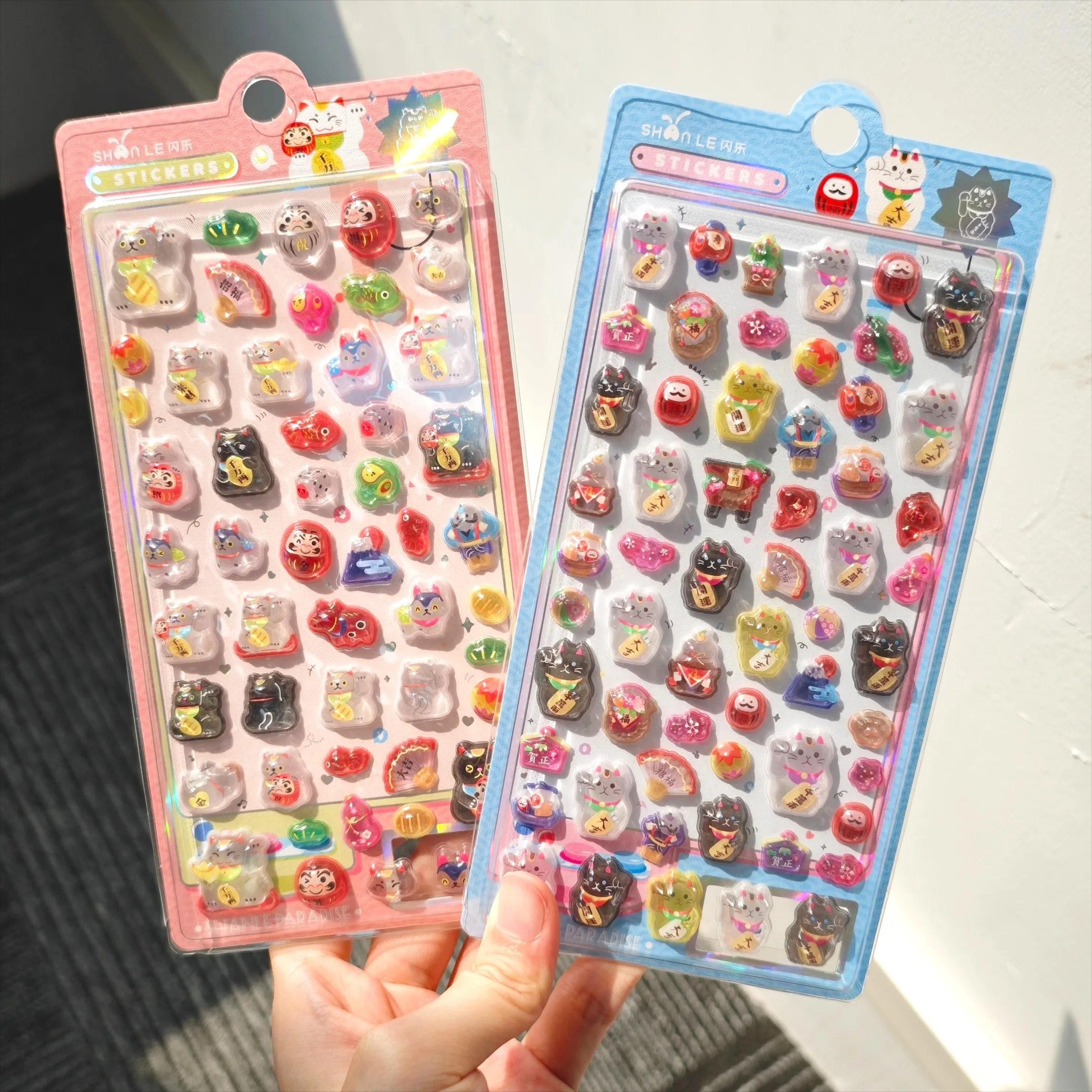 Kawaii Japanese Daruma Lucky Cat Drop 3D Relief Sticker for Scrapbooking DIY Phoe Case Decor Sticker School Stationery Supplies