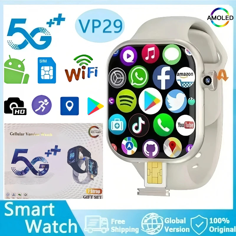 5G Android Smartwatch VP29 4G/5G LTE Sim Card GPS WIFI 2.29 inch  Rotary Camera NFC health monitoring GPS WIFI App Store