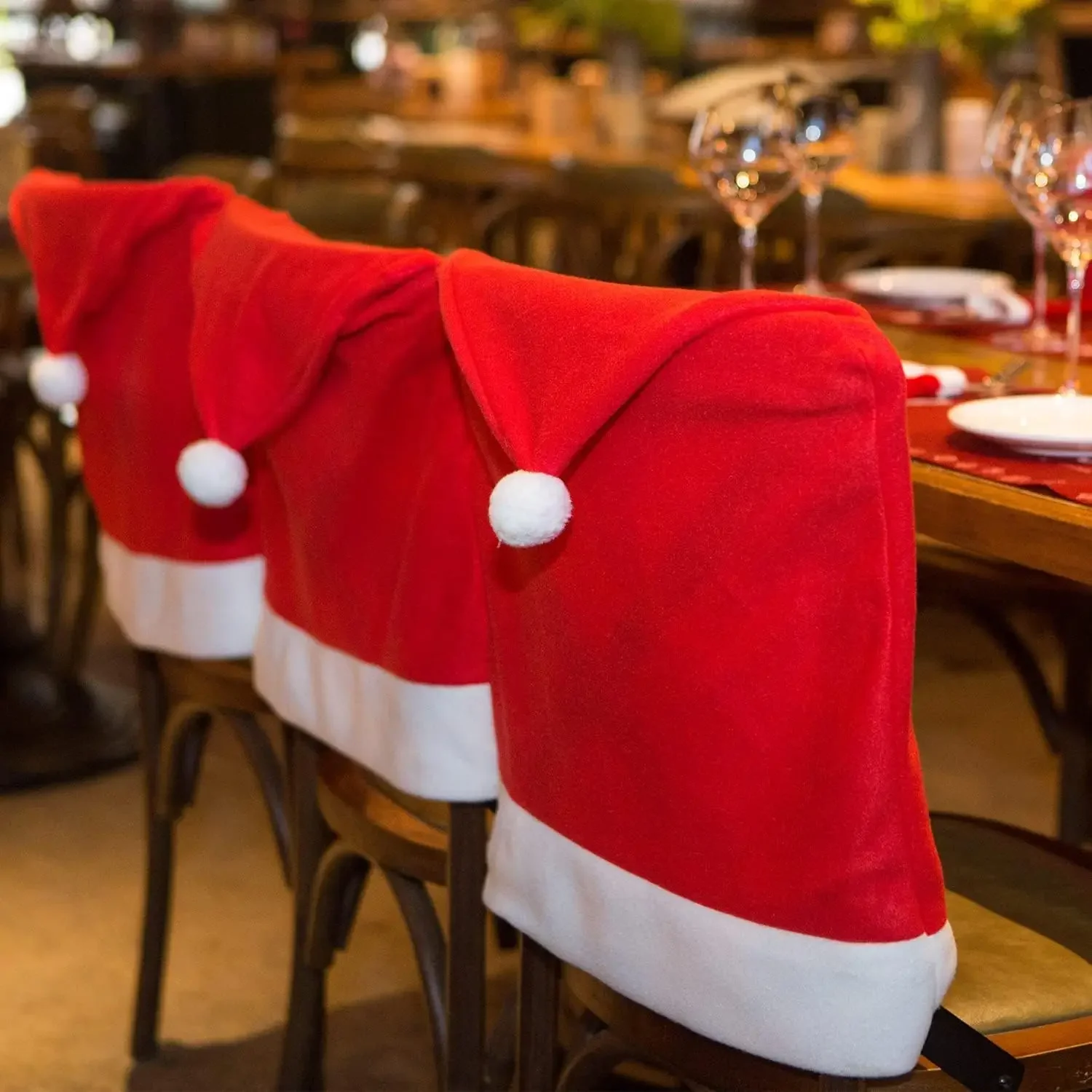 

1-12pcs Christmas Chair Covers - Red Non-woven Santa Hat Design,Chair Back Cap For Kitchen Dining,Christmas Holiday Decoration