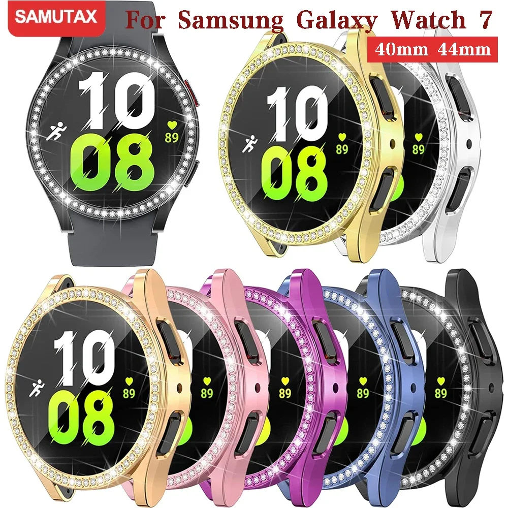 Case for Samsung Galaxy Watch 7 6 5 4 40mm 44mm Screen Protector PC Bumper Tempered Glass Diamond Integrated Protective Case