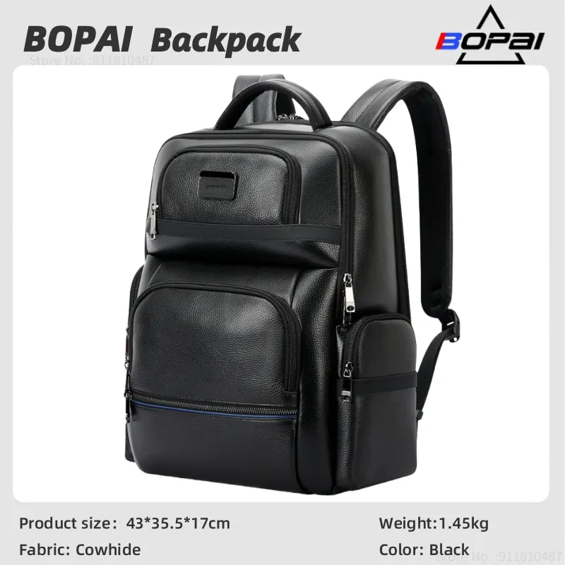 BOPAI Men's backpack; The first layer of cowhide backpack; Business backpack; USB backpack; Large-capacity backpack for business