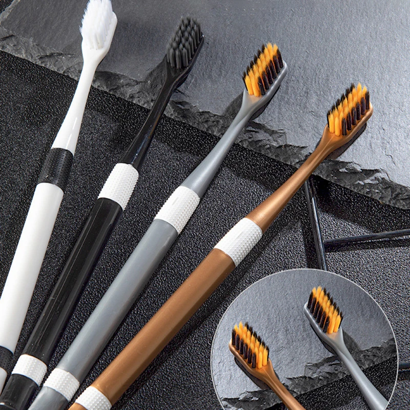 

2 Pcs Bamboo Charcoal Toothbrushes Ultra-Fine Bristle Cleaning, Family Outfit Couple Adult Fine Bristle Toothbrush Set