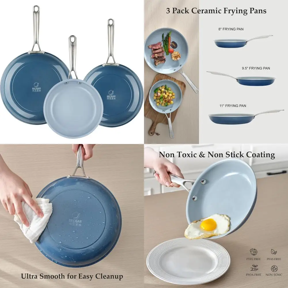 

Non-Stick Ceramic Frying Pan Set with Stainless Steel Handles - Ideal Cookware for Steaks and Easy Cooking