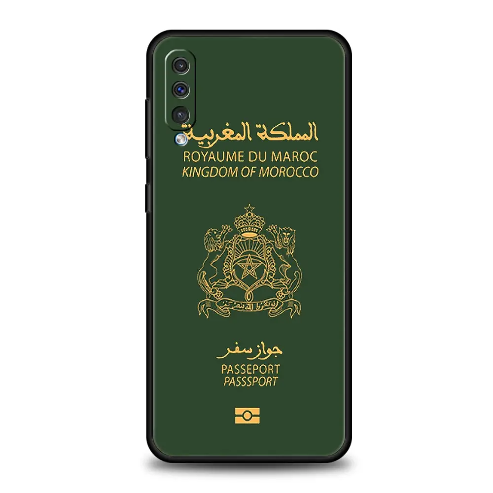 Morocco Flag Passport Phone Case for Samsung Galaxy A50 A70 A10 A54 A30 A40 A20S A20E A02S A12 A22 A14 A52 A32 5G Cover Shell