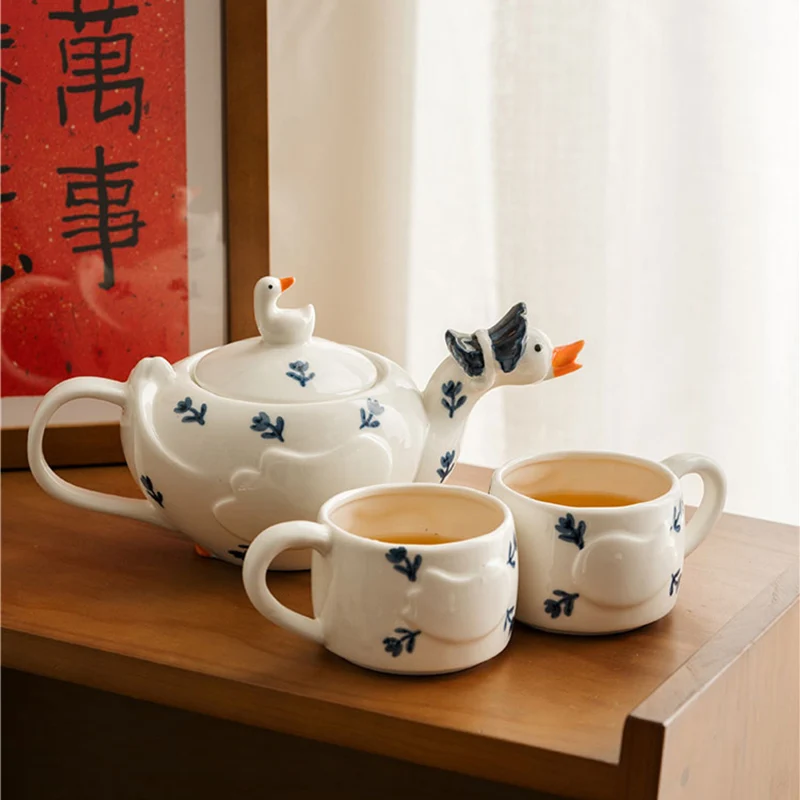 Ceramic Teapot Tea Cup Household Teaset Cartoon Duck Shape Drinking Ware Afternoon Tea Set Mug Chinese Fashion Creative Gift