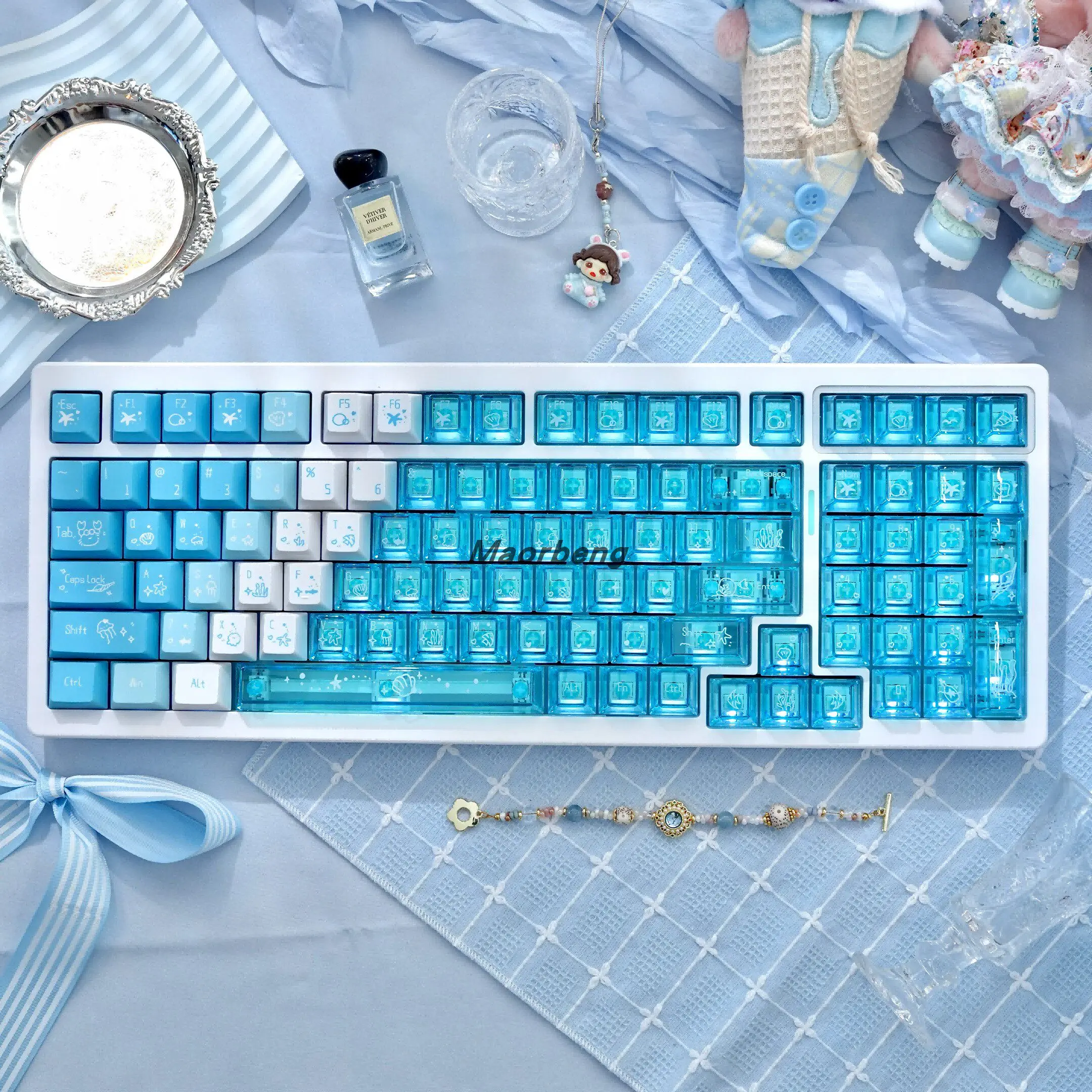 135 Key Transparent Keycaps PC+BTP Sublimation Printed Cherry Profile Keycap Pink Purple Blue MX Switch Mechanical Keyboard Cap