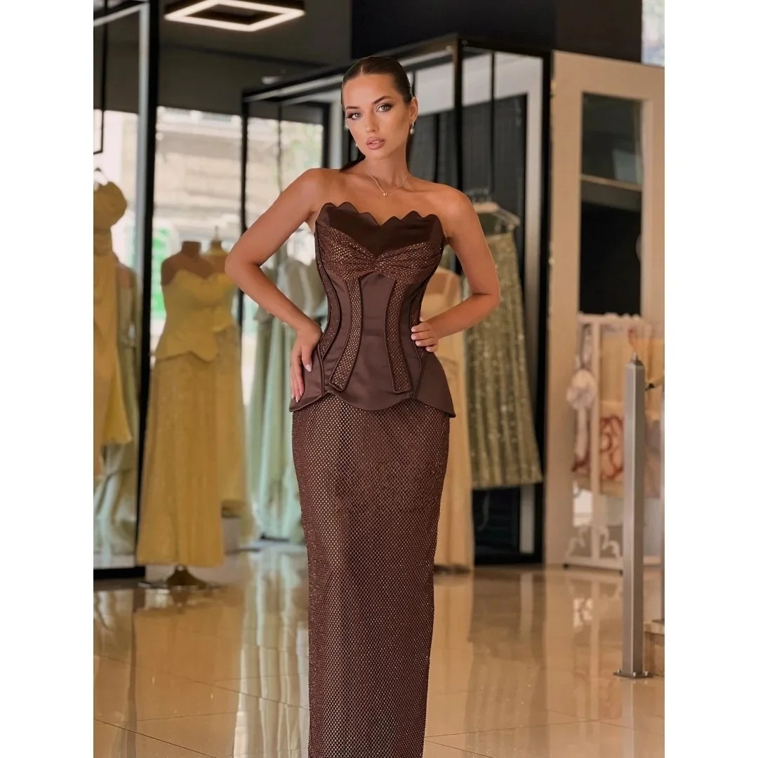 

Brown Sweetheart Lace Long Bespoke Occasion Gown Evening Dresses Prom Pastrol Unisex Jersey Retro Dubai Saudi Arabic Customized