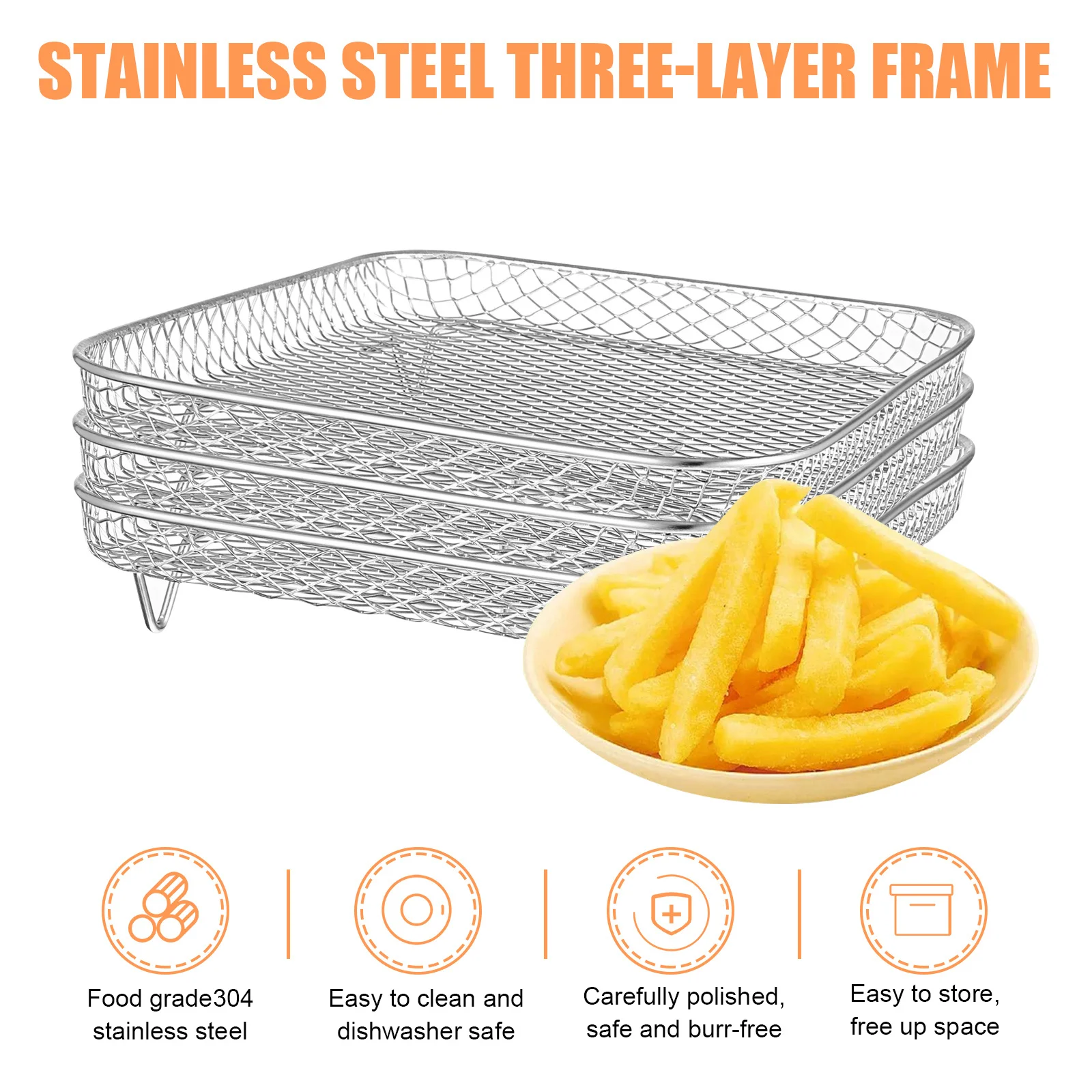 

3 pcs Stainless Steel Air Fryer Racks Stackable Square Dehydrator Racks With Tong For Dried Fruit Meat Air Fryer Accessories