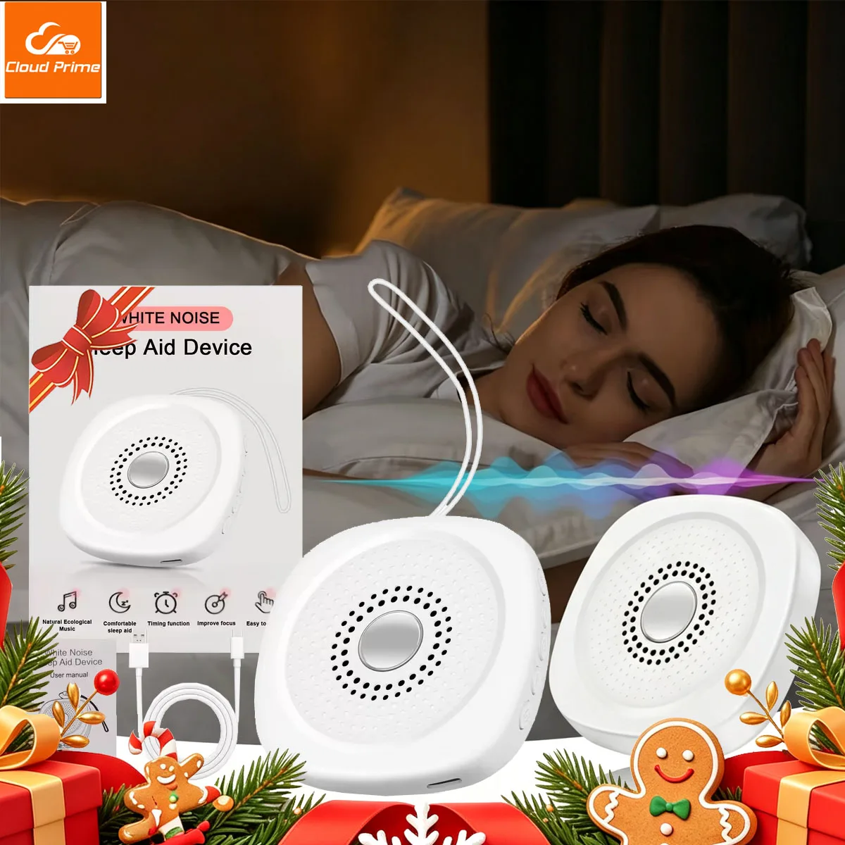 Cloud Prime White Noise Sound Machine with 8 Soothing Sounds Sleep Aid With Sleep Timer For Sleep meditation and relaxation