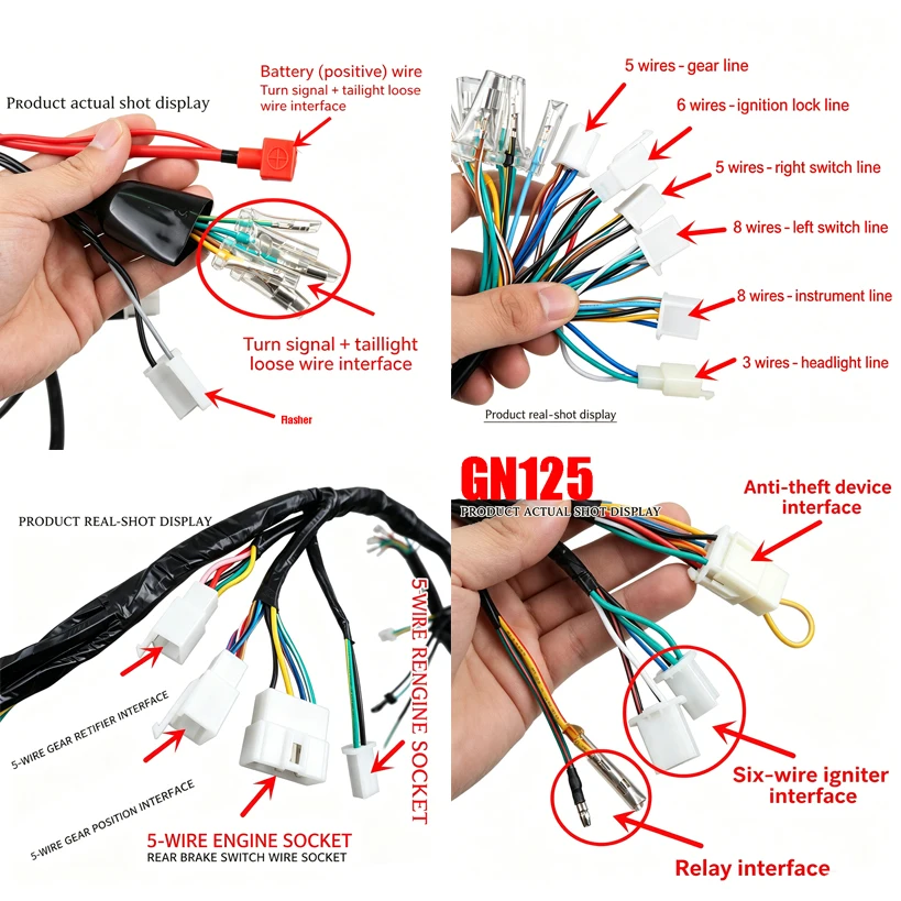 Motorcycle Electrical Wiring Harness Wire For Suzuki Haojue Qingqi Jingcheng Loncin Lifan GN125 HJ125 DY125 Motorbike Main Wire view 5