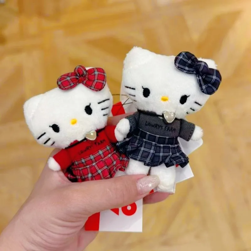 

Sanrio сердце колье Girly Hello Kitty черный клетчатый плюшевый игрушечный брелок kawaii скутер спортивная кукла котенок мягкий рюкзак Шарм