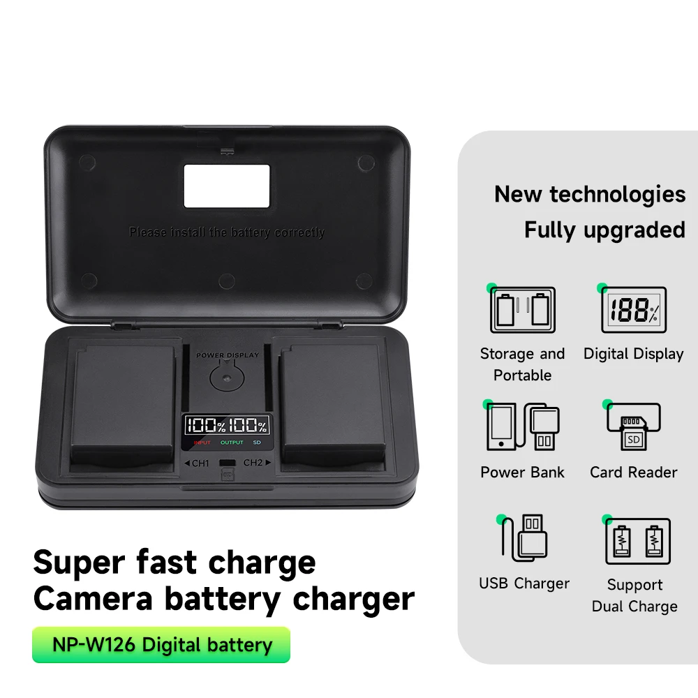 PALO NPW126 NP-W126 NP W126S Camera Battery+Storage Box LCD Dual Charger for Fujifilm Fuji X-Pro1 XPro1 X PRO1 X-T1 XT1 HS30EXR
