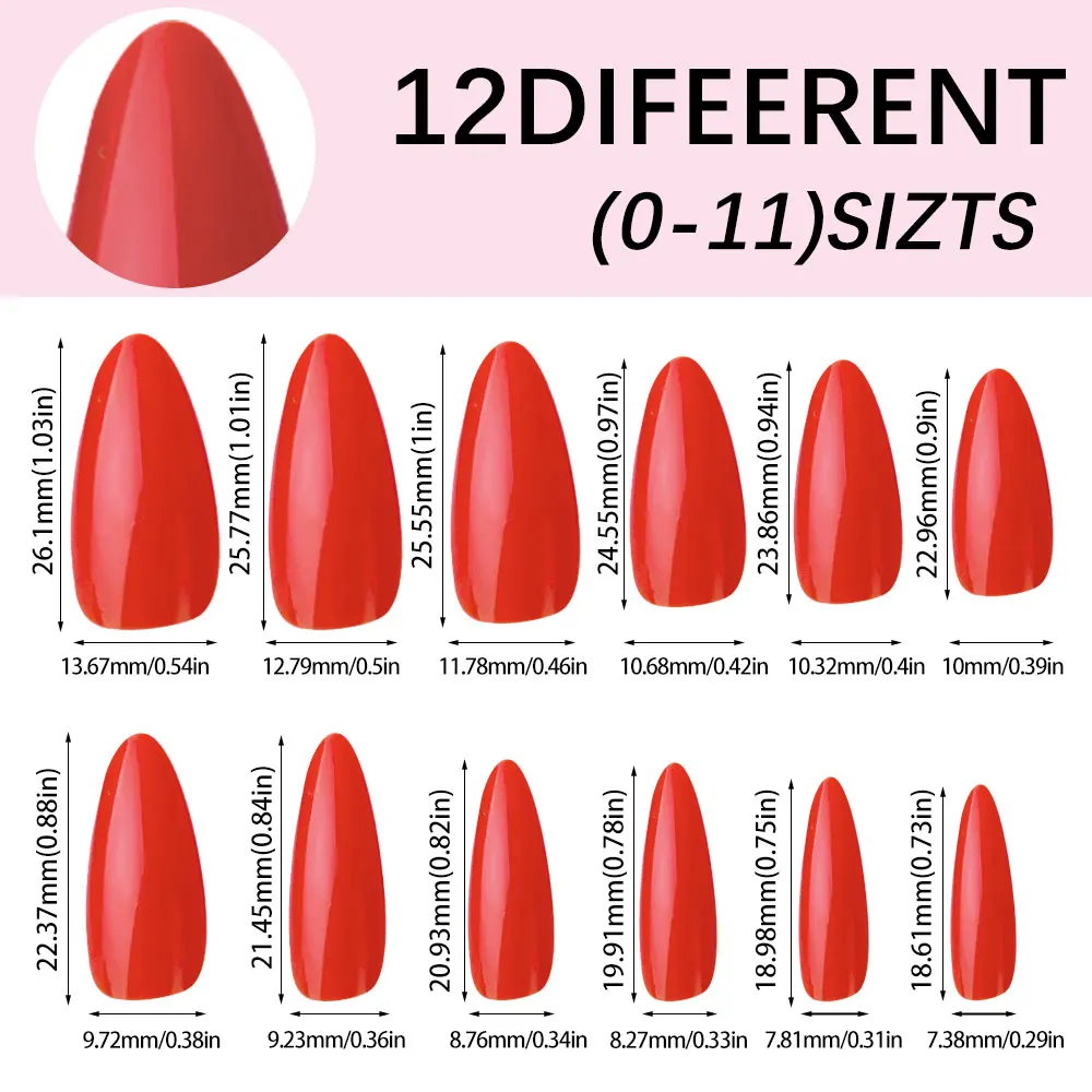 120pcs Red Glaze Glossy Press On Nails Fake Nails Short Almond Design Artificial Harmless False Nails Valentine Gifts For Women
