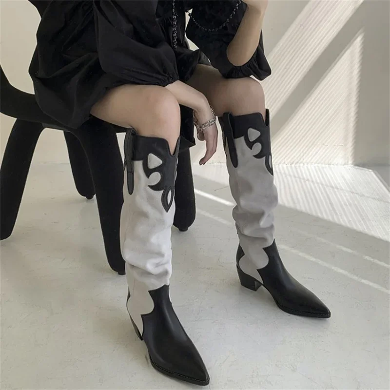 Casual Women's Shoes Autumn Motorcycle Boots Fashion Ladies Knee Long Boots Sexy Pointed Toe Female Footwear Zapatos Mujer