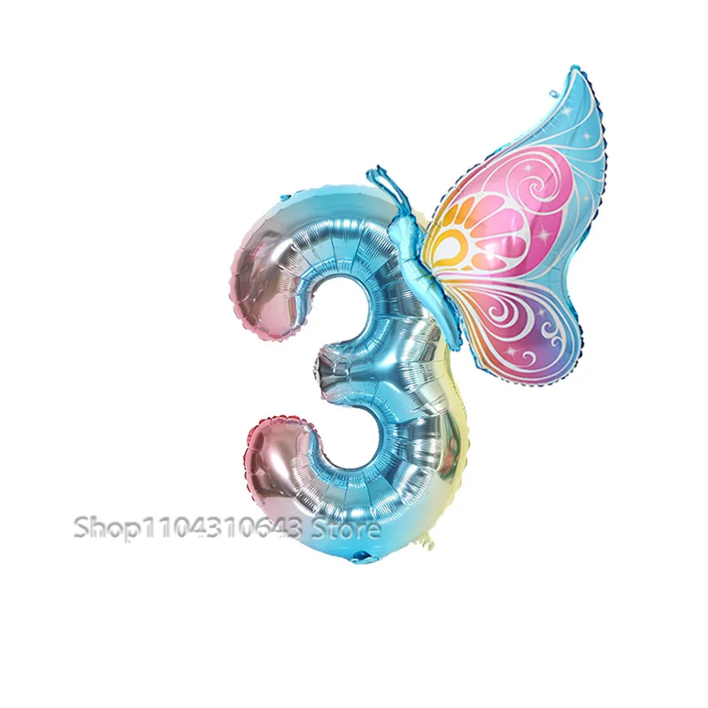 32 Zoll Farbverlauf Nummer 1-9 mit Schmetterlingsballon-Set für Kinder 1.-9. Geburtstagsfeier Dekoration Babyparty Brautparty Zubehör – Detail 4