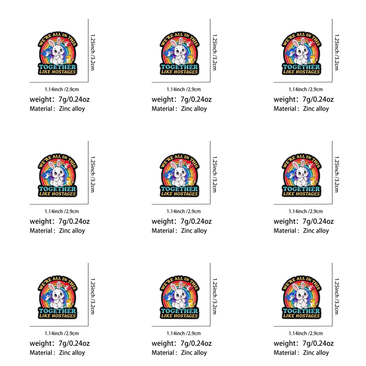 9 Stück Cartoon-Kaninchen & Vögel Humor Emaille-Pin „Wir sind alle hier zusammen wie Geiseln“ Anstecknadel für Taschendekoration Geschenk – Detail 1