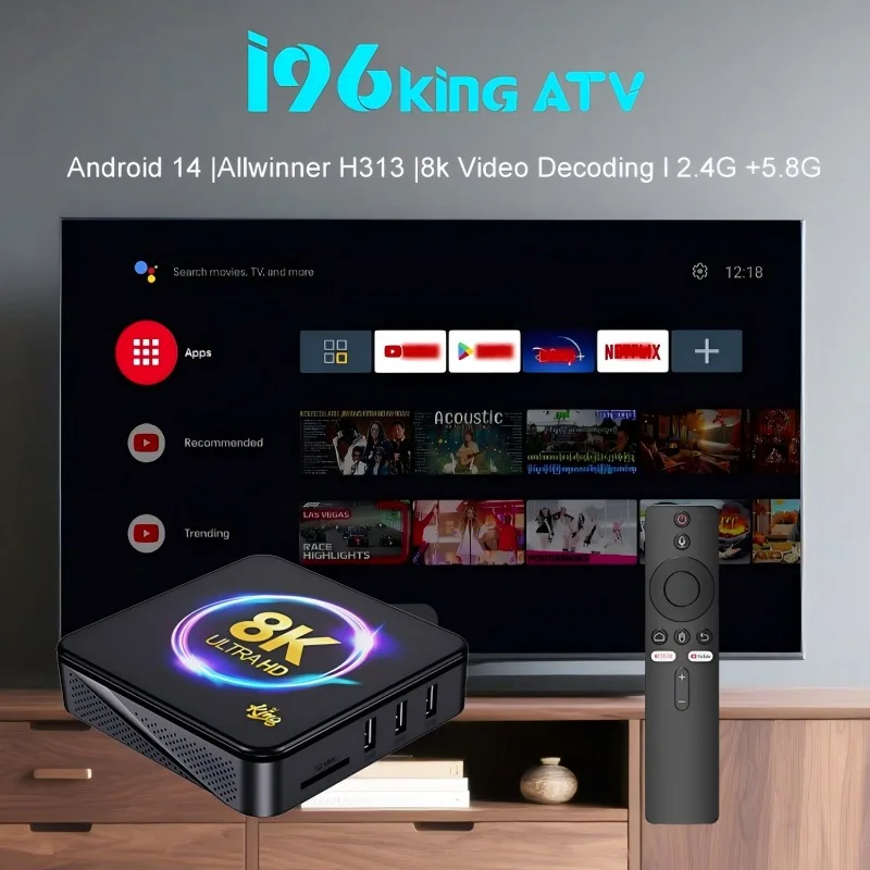 

Amornee I96 King ATV Android TV Box 1080P with Netflix 4K Allwinner H313 16GB Support 2.4G/5G Wifi 4K HD Video Media Player