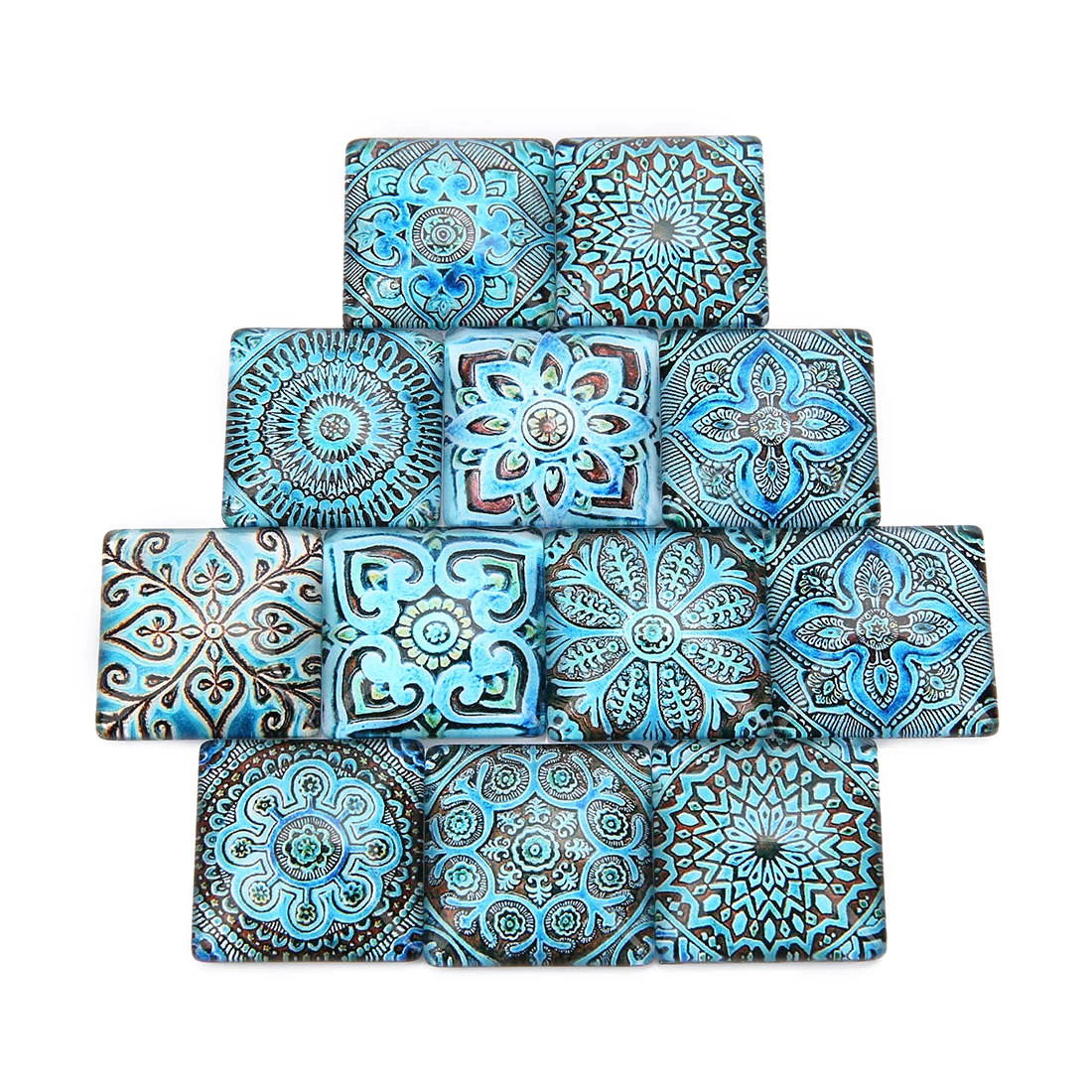 10pcs/lot Vintage Flower Pattern Lampwork Cabochon Beads Square Glass Cabochon Beads For Jewelry Making DIY Earring Neckalce
