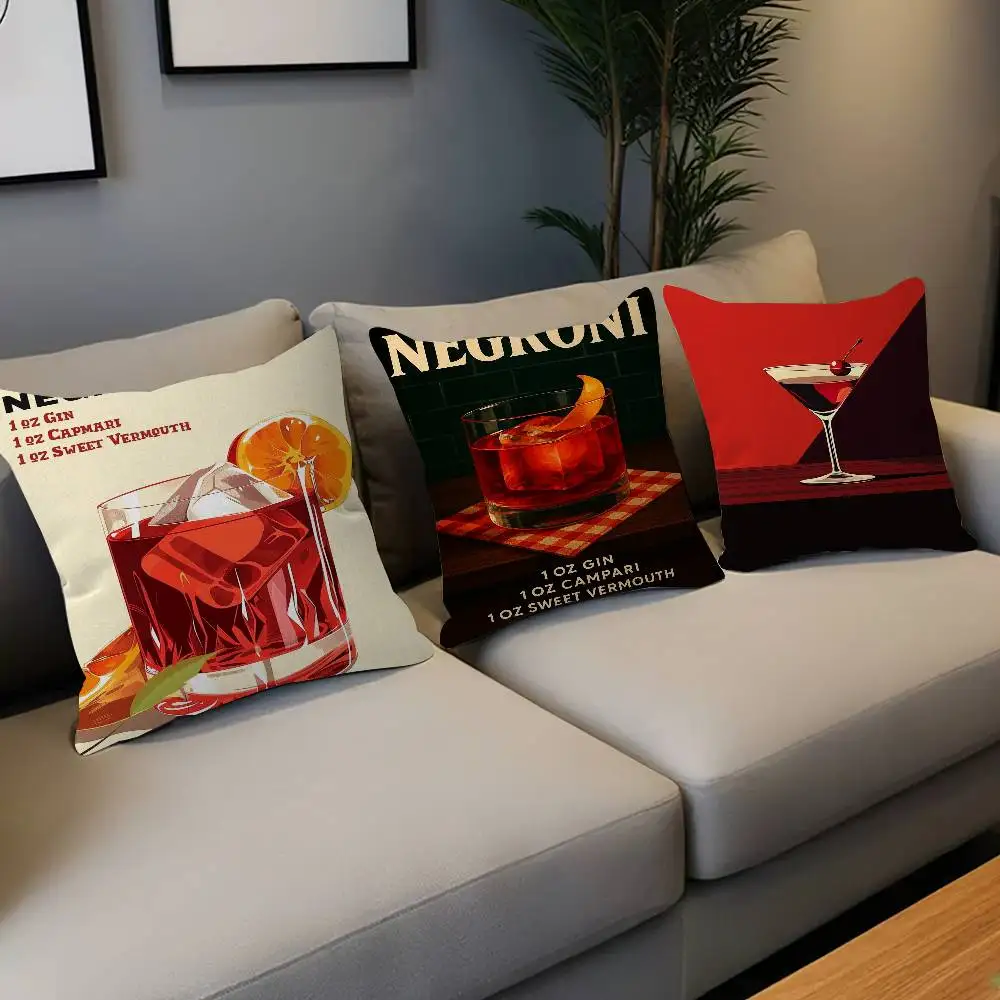 

Retro Modern Classic Negroni Cocktail Alcohol Advertisement Maple Design Cushion Cover Happy Autumn Harvest Pillow Cover