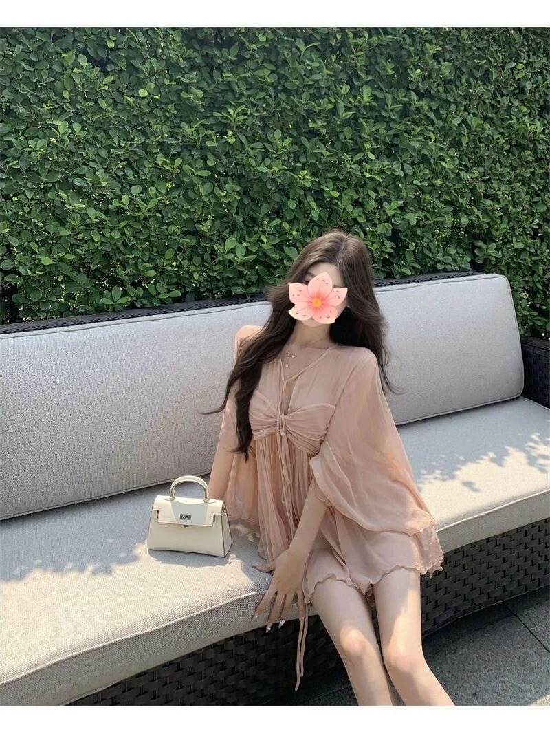 Sweet Gentle Girl's Summer Vacation Loose Sun Protection Chiffon Shirt Women's Fashionable Design  Lightweight Blouse
