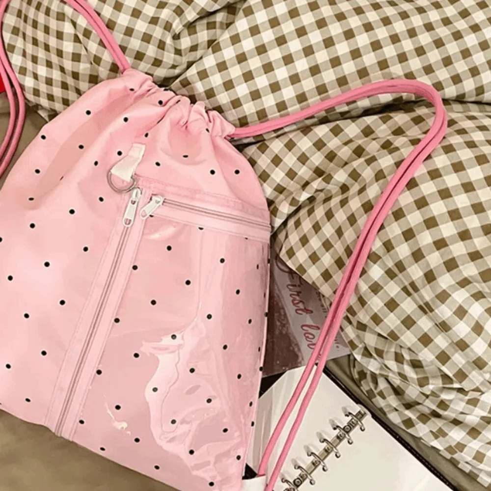 Korean Style Nylon Drawstring Backpack Lightweight Sweet Light Soft Nylon Bag Harajuku Wave Point Student Schoolbag Outdoor
