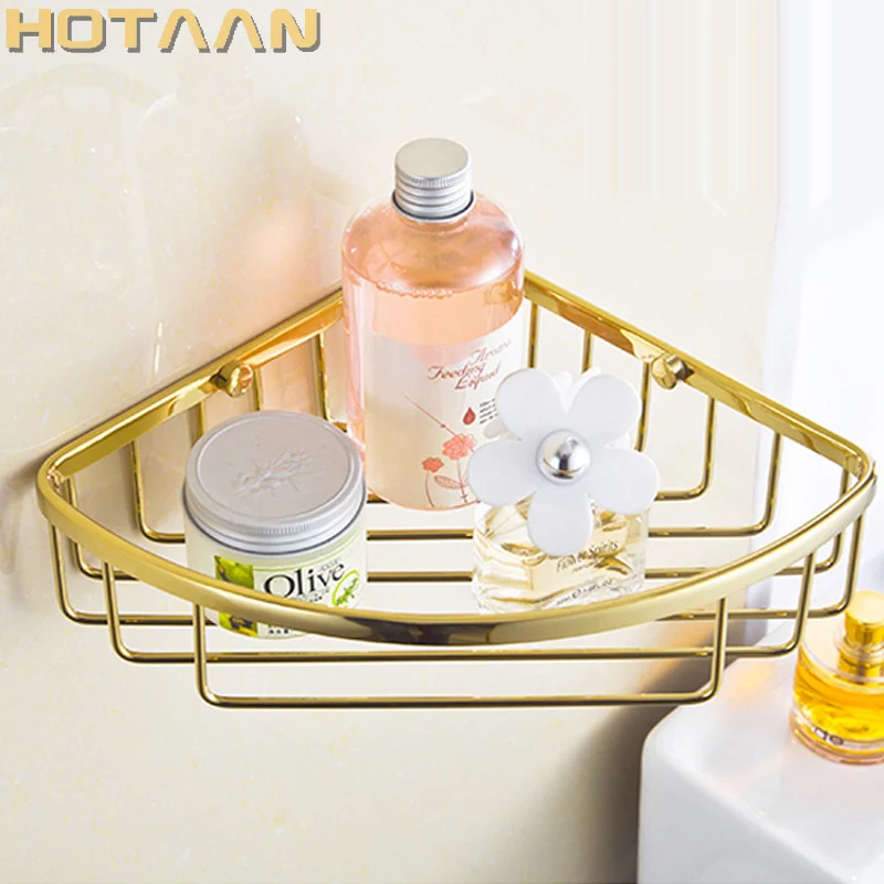 . Wall Mounted gold color solid brass Bathroom Shower shampoo Shelf  bathroom Basket Holder Fashion Double Layer