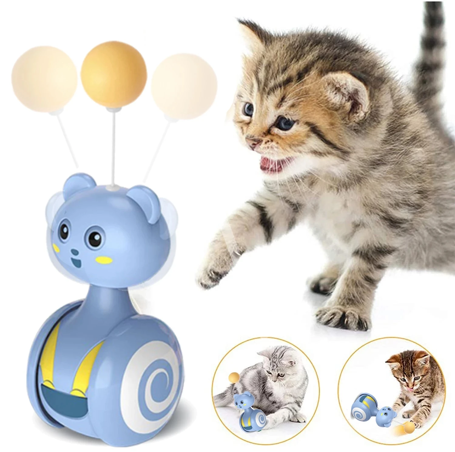 Jouets interactifs en plumes pour chats, gobelet pour animaux de compagnie, drôle, jouets interactifs pour chats, teaser roulant, baguette en plumes, boule rotative