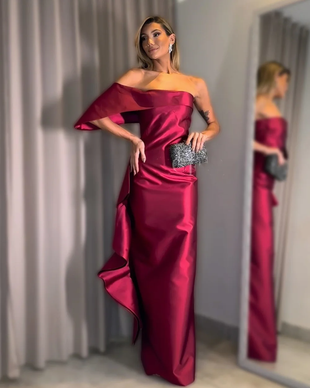 

Customized Exquisite High Quality Charmeuse Ruched Draped Pleat Straight One-shoulder Long Dresses Bespoke Occasion Dresses Sexy