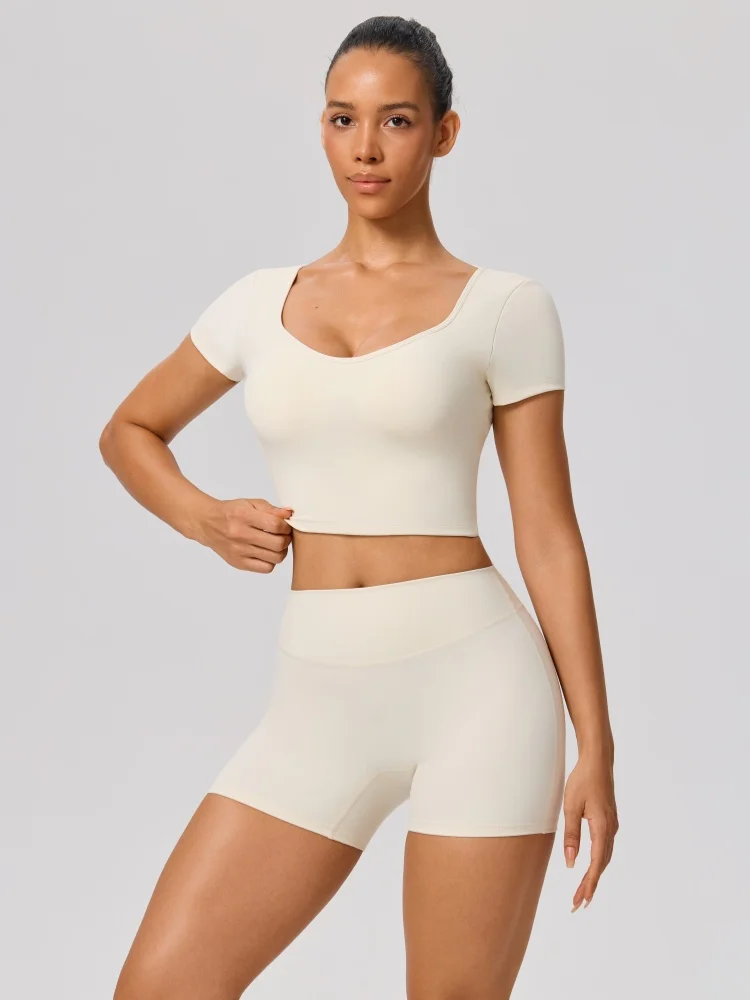 Summer Women 2pcs Yoga Sports Set Built-in Pad Cross Back Tank Top Quick Dry Tight Shorts Slim Fit Running Fitness Outfit