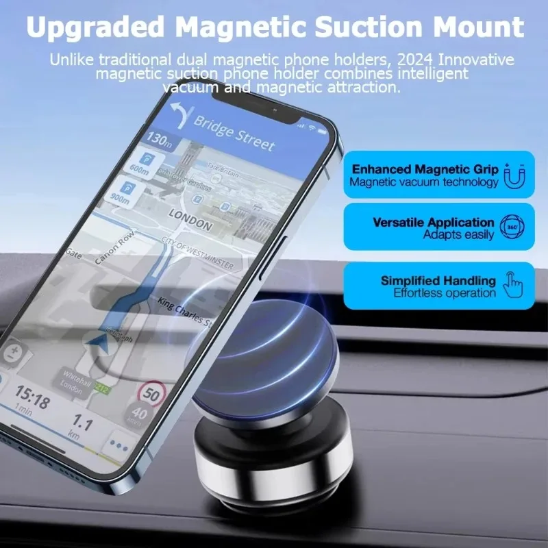 BLP-Car Magnetic Vacuum Phone Holder 360° Swivel Wireless Charging Bracket Dashboard Support GPS in Car For iPhone15 Samsung