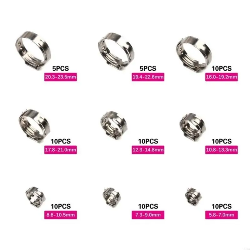  80Pcs Single Ear Hose Clamps 5.8-23.5mm Crimp Hose Clamps Cinches Clamp Rings for Securing Pipe Hoses and Automotive Use