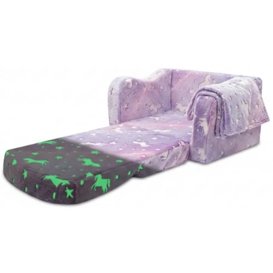 

Comfy Toddler Couch and Chair for with Blanket, 2-in-1 Soft Plush Fold Out Sofa Chairs for Girls and Boys, Convertible Sofa to