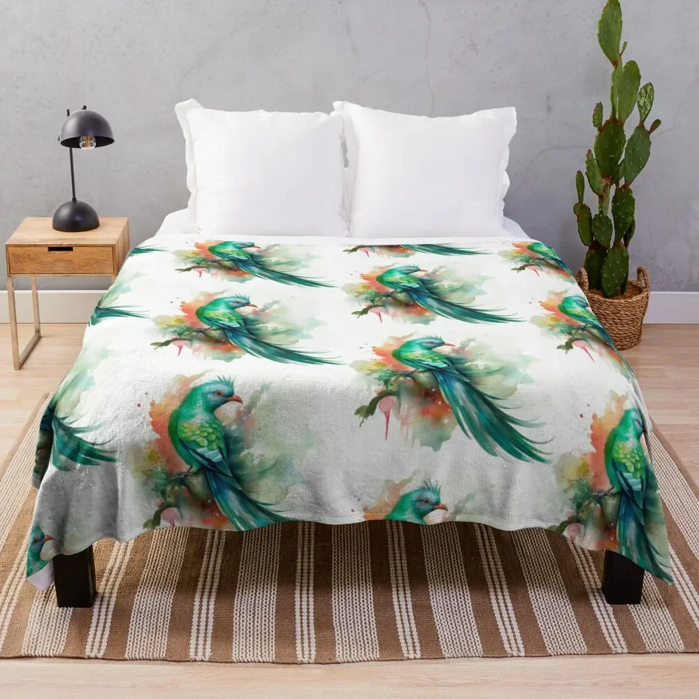 

colorful resplendent quetzal, watercolor resplendent quetzal, resplendent quetzal Throw Blanket Sofa Quilt Single Blankets