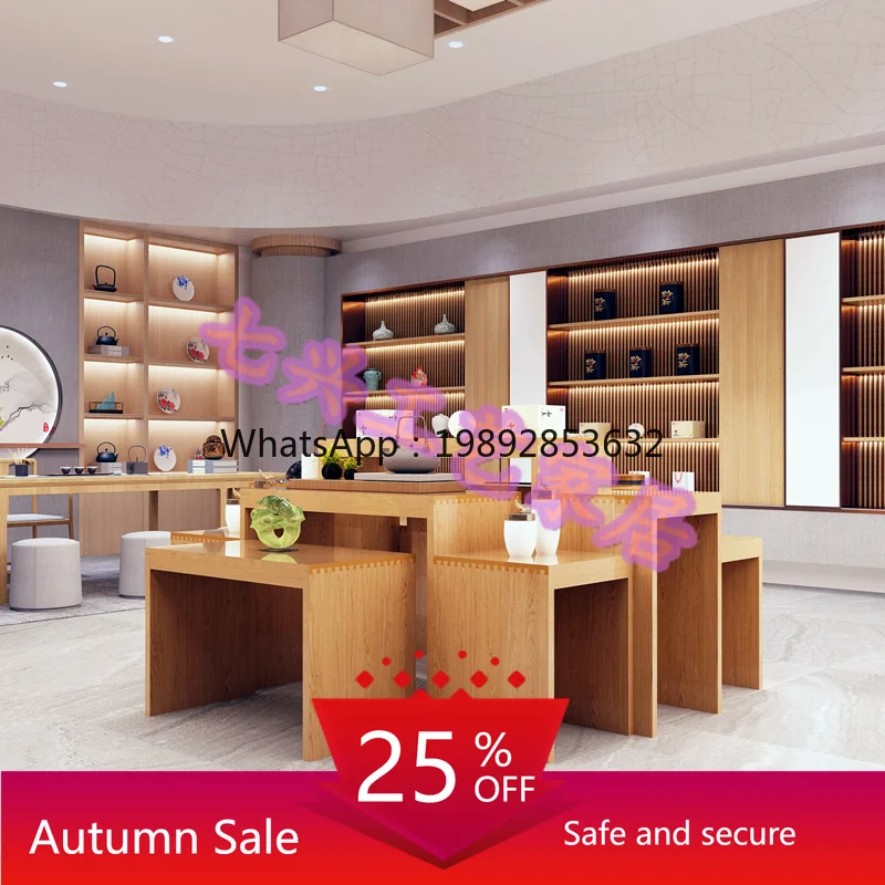 

LYY Tea Shop Island Display Flowing Water Table Clothing Solid Wood Cultural Creative Shelf Pile Head Ladder