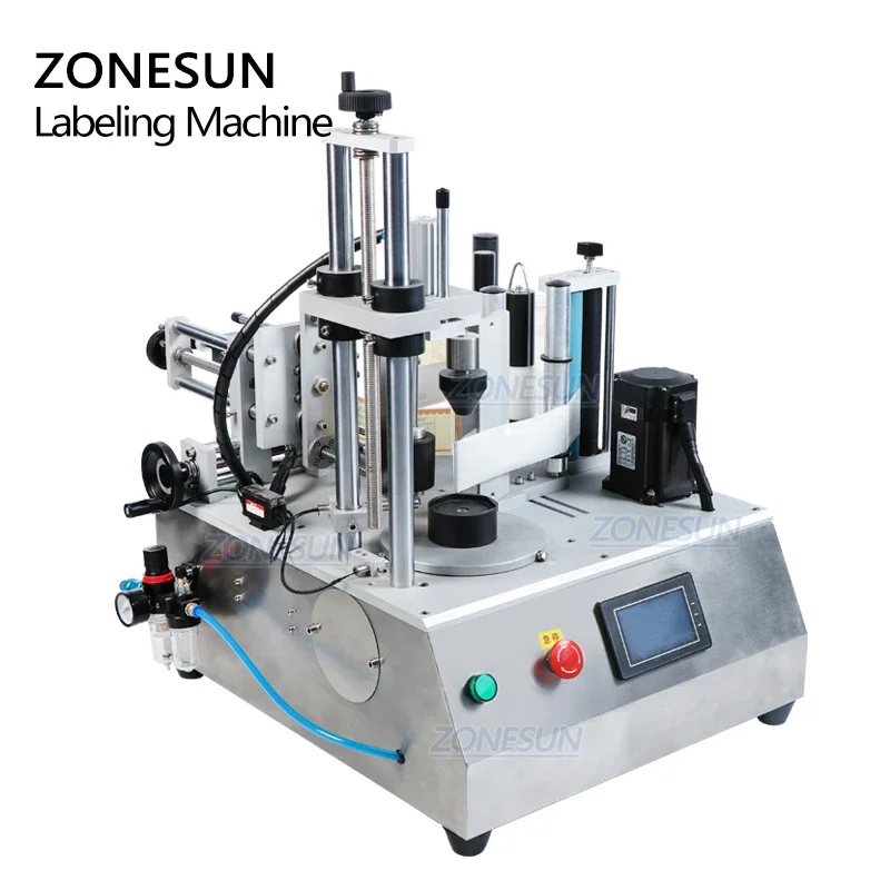 ZONESUN Etichettatrice semiautomatica per bottiglie rotonde esagonali Salsa Marmellata Miele Etichetta adesiva Applicatore Etichettatrice avvolgente ZS-TB300W