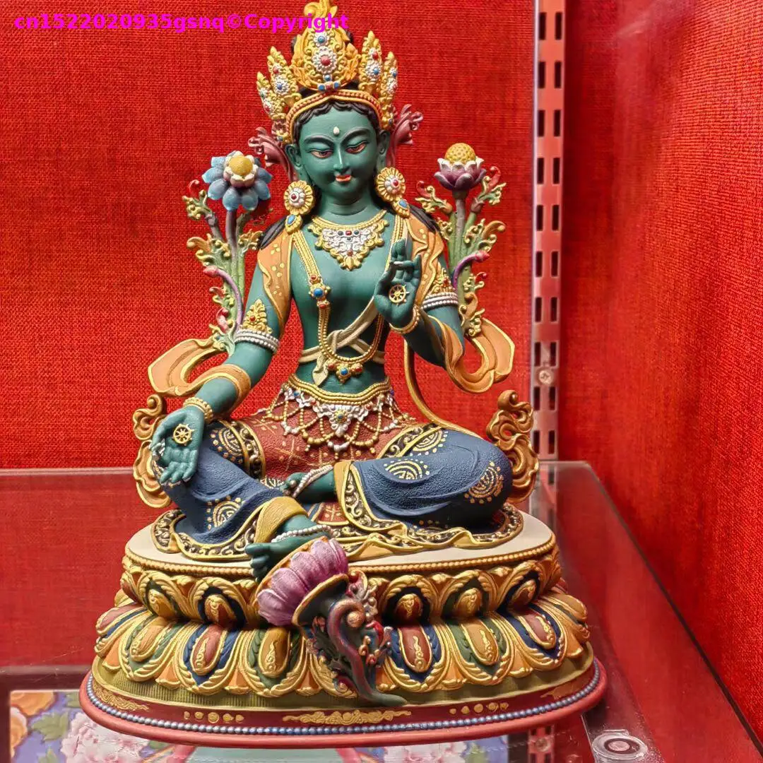 Exquisite Shyama Tara Nepal Painted Buddha statue handmade copper Buddha statue Green Tara Buddha Buddhist enshrine 23cm