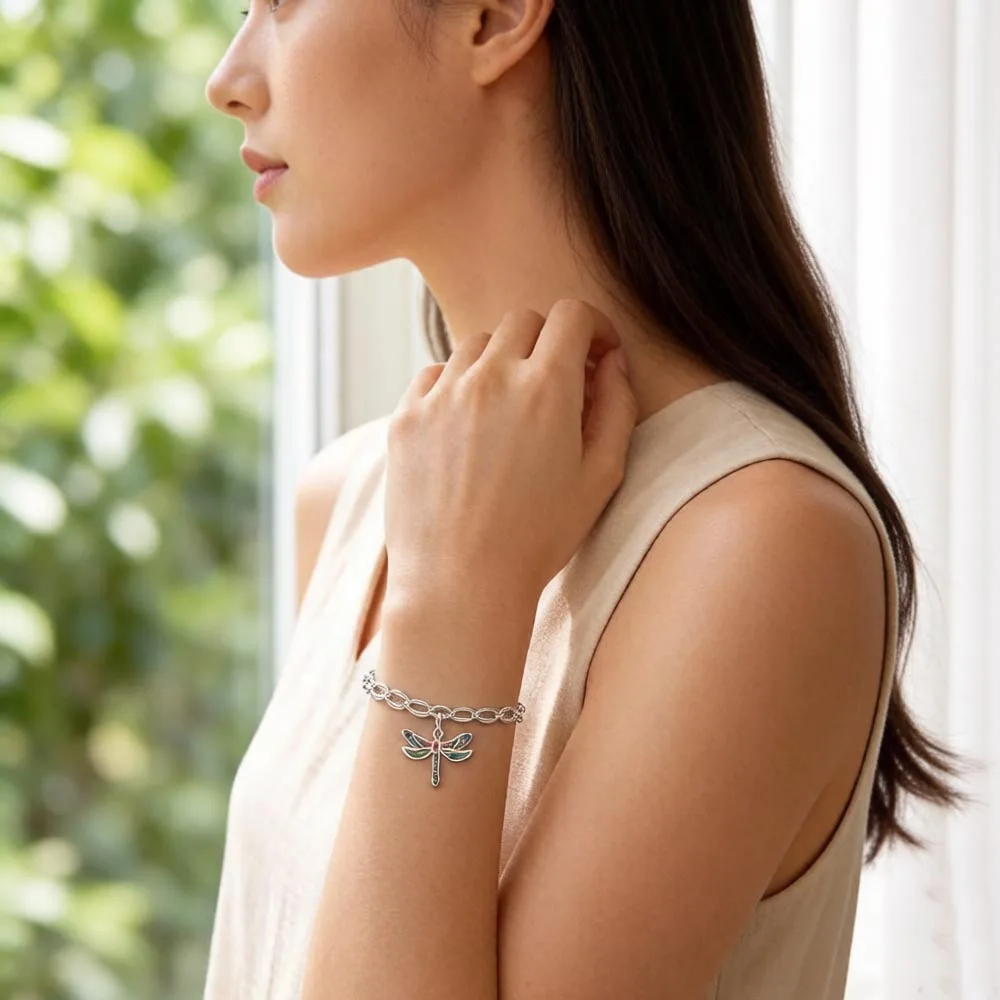 Bransoletka z wisiorkiem ważka, Europa 925 Sterling Silver Prezent dla kobiet Lato Brand New Bohemia Link Chain Jewelry — zdjęcie 5