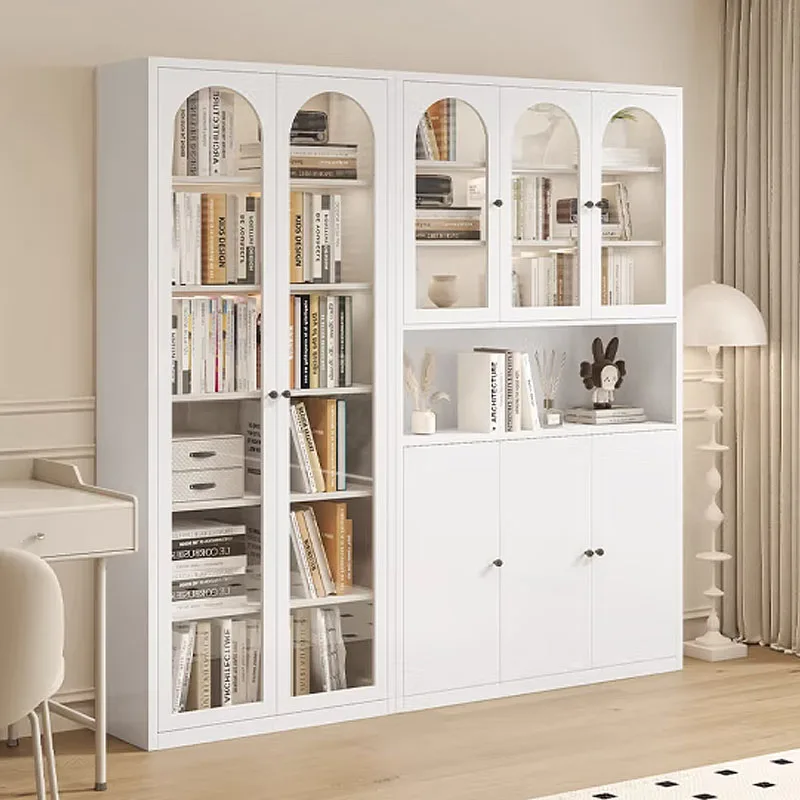 custom.Household Steel Bookshelf with Glass Door Display Cabinet Living Room Storage Cabinet Floor Standing Cabinet