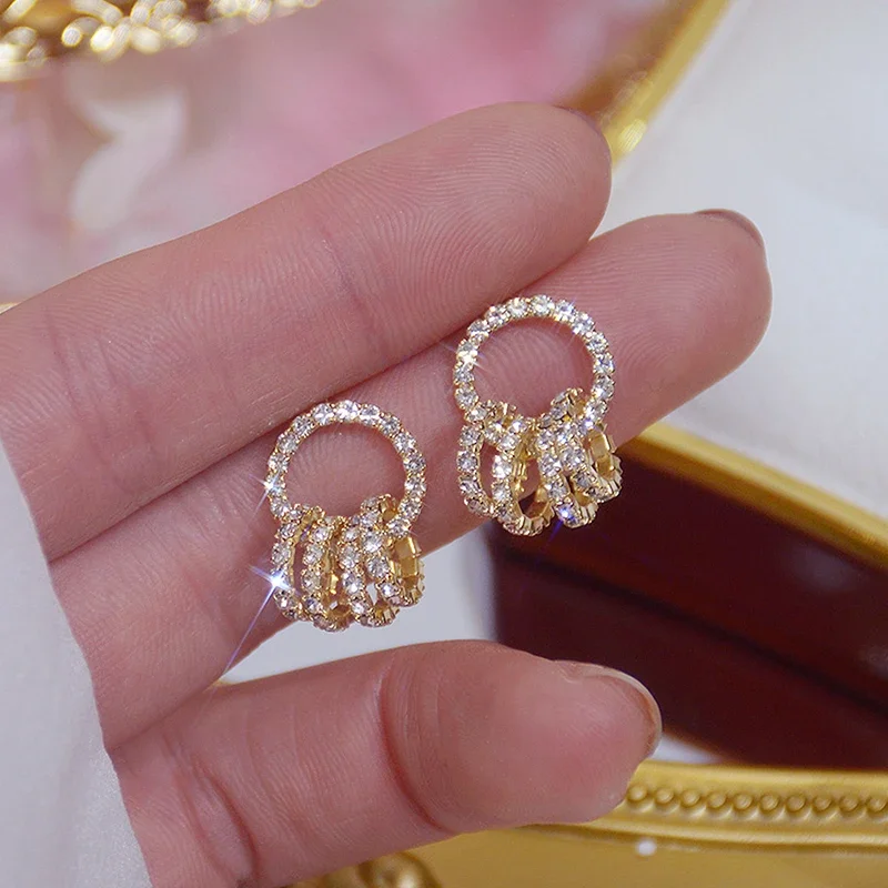 Korea Hot Fashion Jewelry Exquisite AAA Zircon 14K Gold plated Earrings Elegant Simple Round Women\'s Birthday Gift Earring