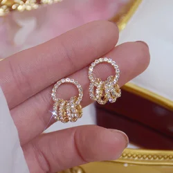 Korea Hot Fashion Jewelry Exquisite AAA Zircon 14K Gold plated Earrings Elegant Simple Round Women's Birthday Gift Earring
