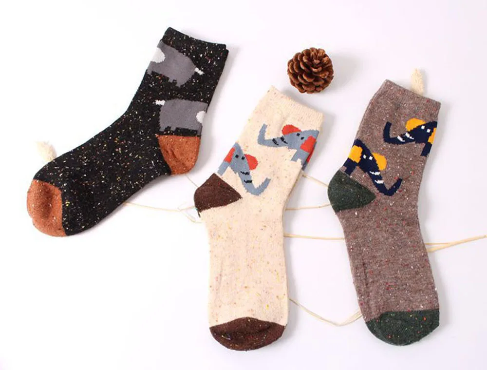 3 Paar/Set Vintage Dicke Kaninchenwollsocken für Damen Retro Winter Harajuku Tiermotive Eule Hirsch Katze Elefant Niedlich Süß – Detail 12