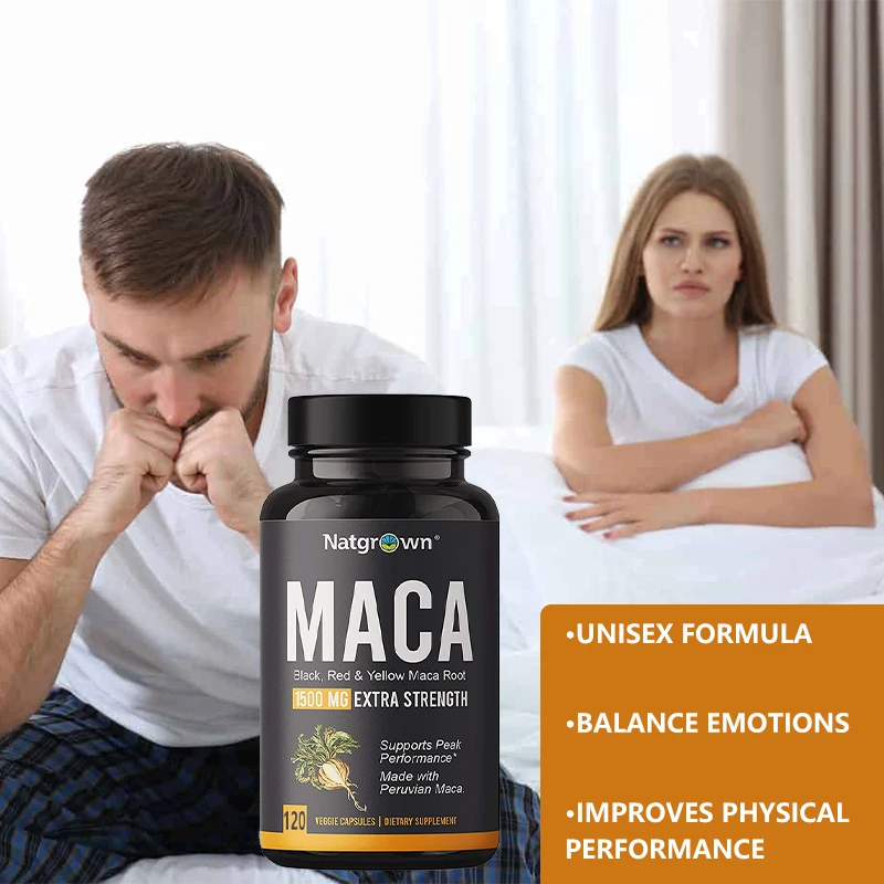 Maca Root Capsules (Black + Red + Yellow), Men\'s Health & Natural Energy, Mood & Performance, Muscle